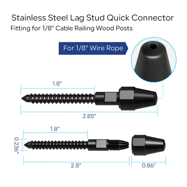 Breakdown of the black swageless hardware showing the reusable compression design