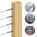 Tightening black threaded stud tensioner on wood post using custom wrench with stair and deck railing examples