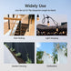 Versatile applications for RiaYer black wire rope including stair railing, light hanging, and garden fencing.