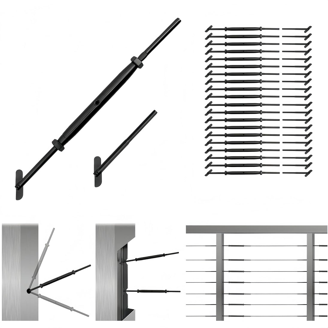 	System layout showing multiple black blade toggles for an industrial stair railing