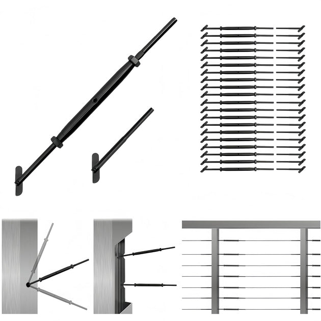 	System layout showing multiple black blade toggles for an industrial stair railing