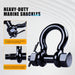 Detailed view of the 3-part locking system: bolt, nut, and stainless steel cotter pin.
