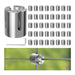 A bulk multi-pack bundle of silver stainless steel wire trellis cross clamps, the essential hardware clips needed for constructing large-scale outdoor green wall support systems.