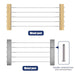 System layout diagram showing RiaYer cable railing installation on wood and metal posts with invisible terminal ends.