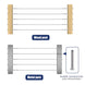 System layout diagram showing RiaYer cable railing installation on wood and metal posts with invisible terminal ends.