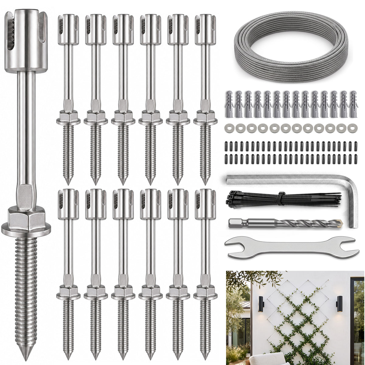 RiaYer T316 Stainless Steel Wall Wire Trellis Kit for Climbing Plants