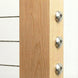 Decorative dome style round head cable railing hardware installed on wood post