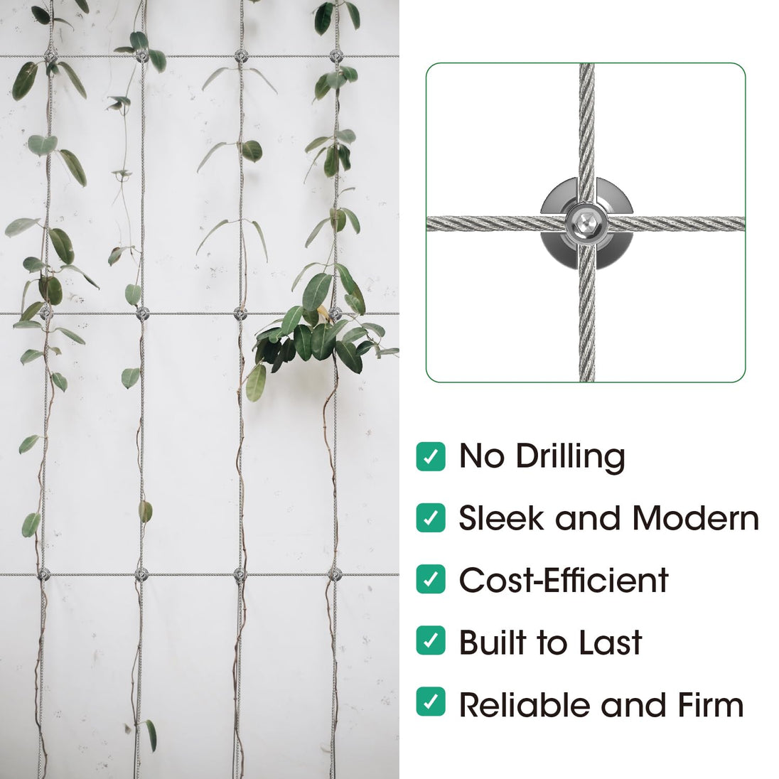 Drill-free sleek and modern cable trellis system built with RiaYer cross clamps.
