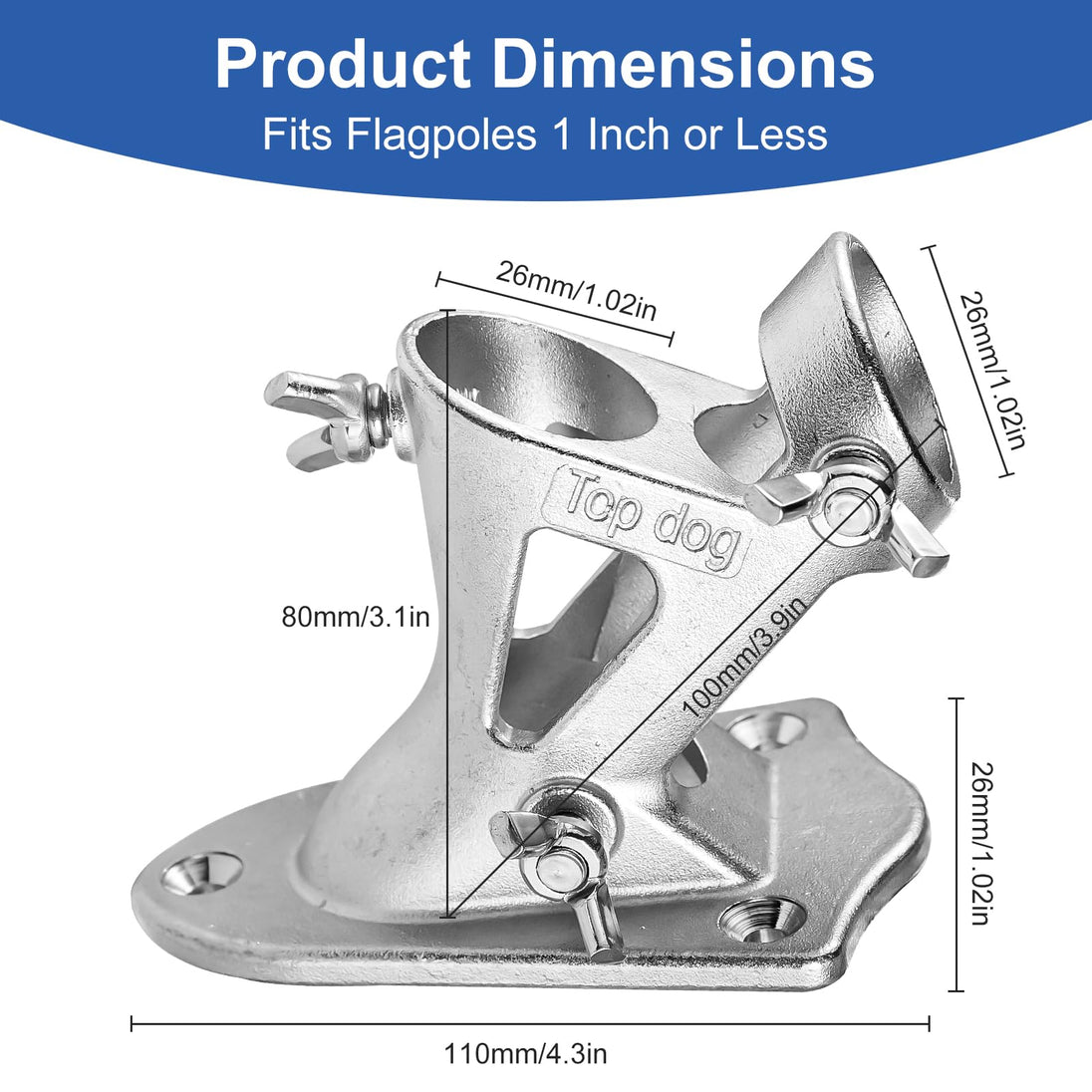 Dual position flag mount showing 45 degree and 90 degree angles