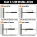 Easy 4-step installation guide: 1. Insert toggle into hole and flip to anchor. 2. Secure wire with set screws. 3. Rotate the turnbuckle body to tension the wire. 4. Tighten the lock nut to prevent loosening.