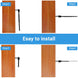 Step-by-step diagram showing an easy-to-install black eye bolt anchored through a wooden post to secure a wire rope thimble.