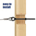 Close-up demonstrating the easy installation of a wire rope looped with a thimble, securely anchored to a wooden post using a heavy-duty screw eye hook.
