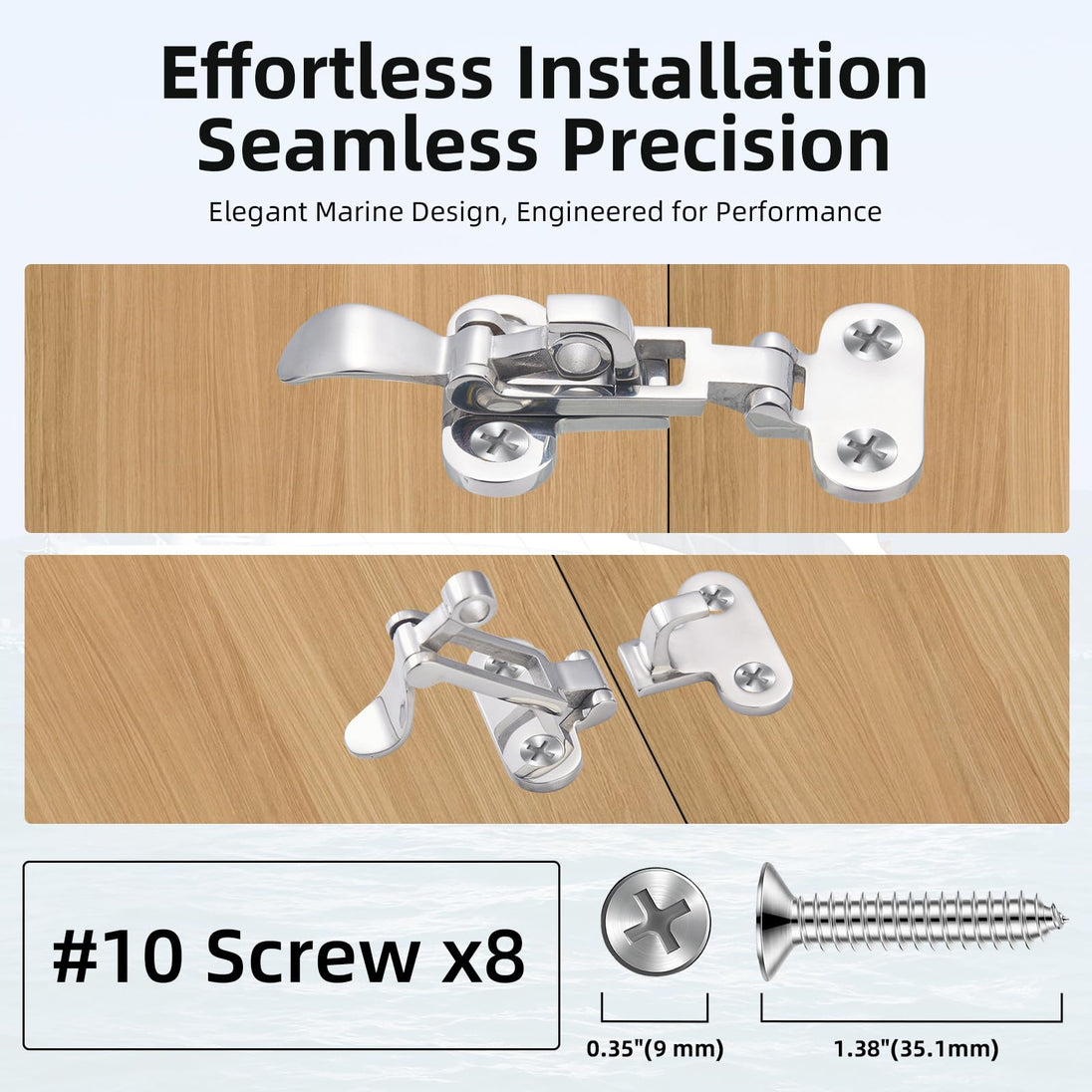 Installation guide for RiaYer boat latch showing screw mounting positions.