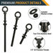Display of extended thread black stainless steel eye bolts, designed to securely anchor into thick wood posts for outdoor suspension projects.
