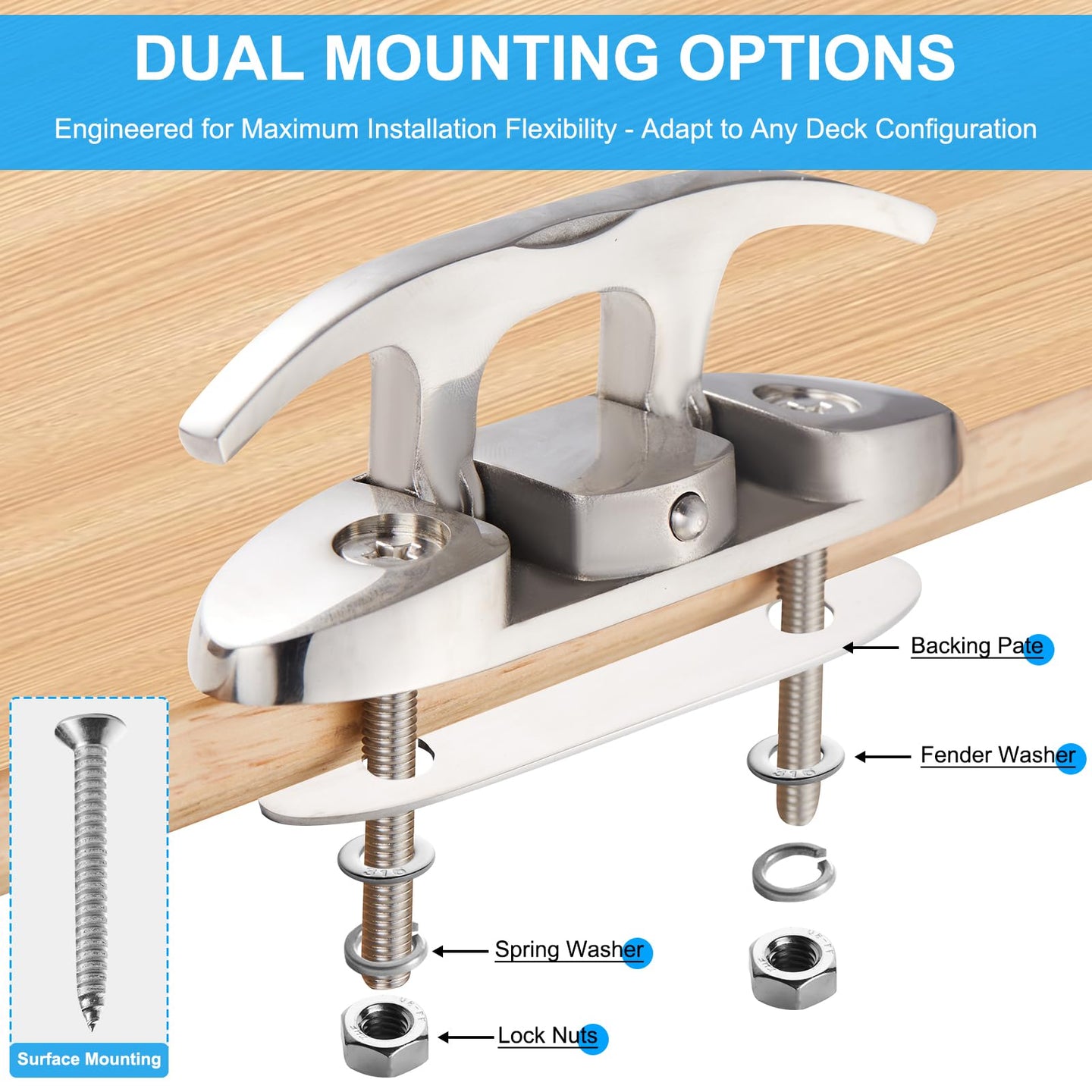 Mounting hole distance guide for the flip up boat cleat installation