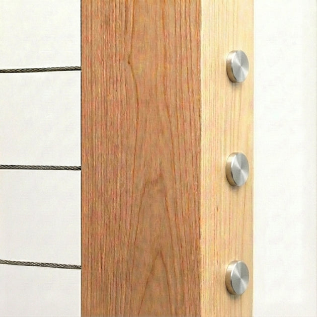 Flush mount seamless look of silver invisible dead ends installed on a wood post