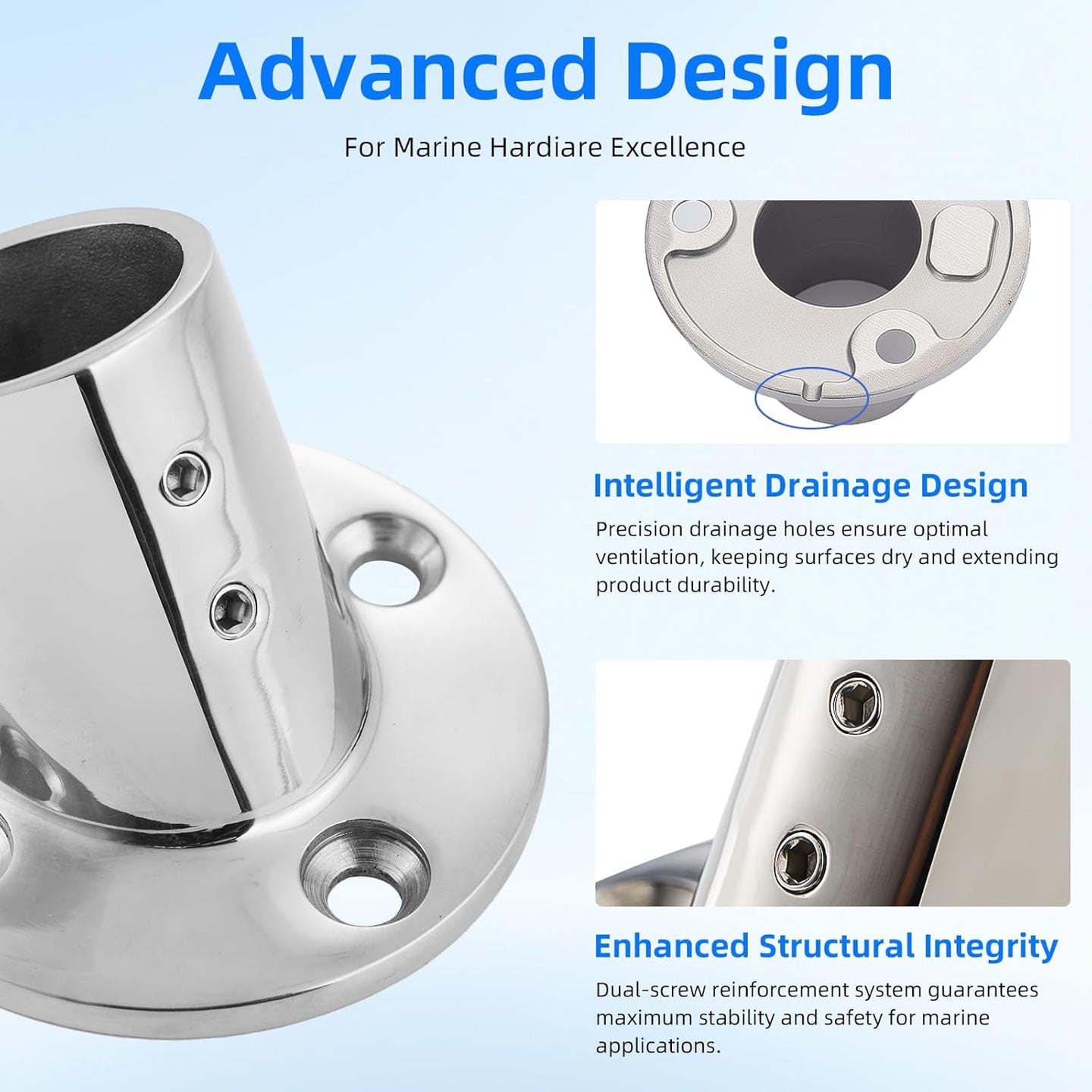 Close up of heavy duty boat deck hardware showing dual locking set screws