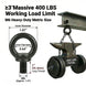 Graphic emphasizing the heavy-duty lifting specs of a black swivel pulley, making it perfect for hoisting kayaks and storage boxes in a garage.