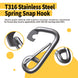 Product graphic highlighting the quick-close safety spring lock mechanism of the stainless steel carabiner, ensuring fast and secure rigging connections.