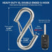 Sizing and dimensions of 3/8 inch safety chain hook compared to a standard car key