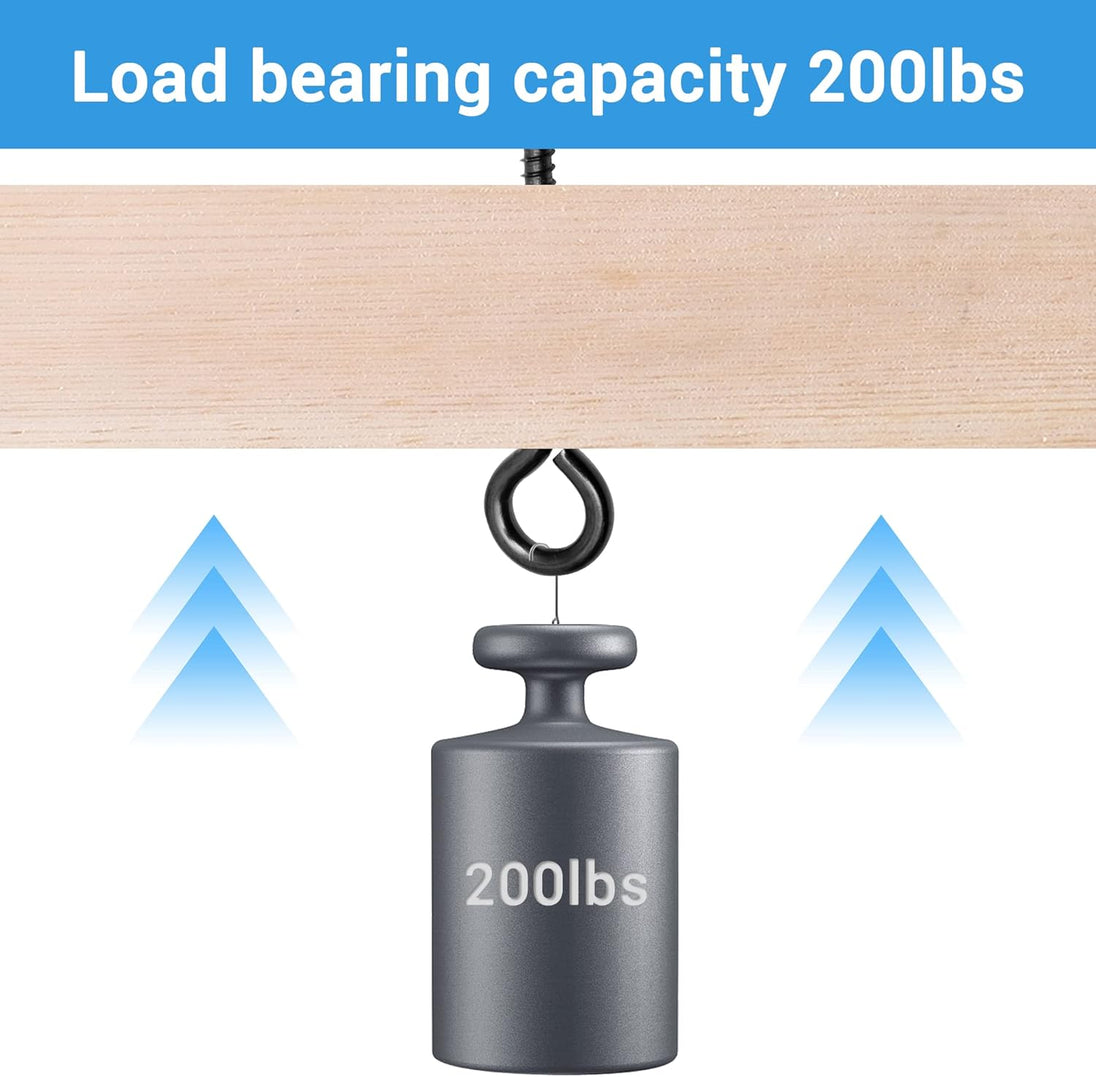 RiaYer heavy duty screw eye hook demonstrating a 200 lbs static load bearing capacity.