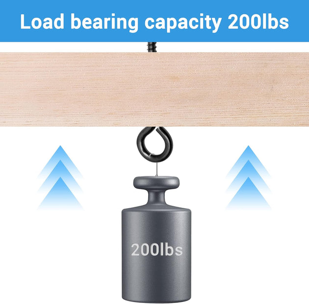 RiaYer heavy duty screw eye hook demonstrating a 200 lbs static load bearing capacity.