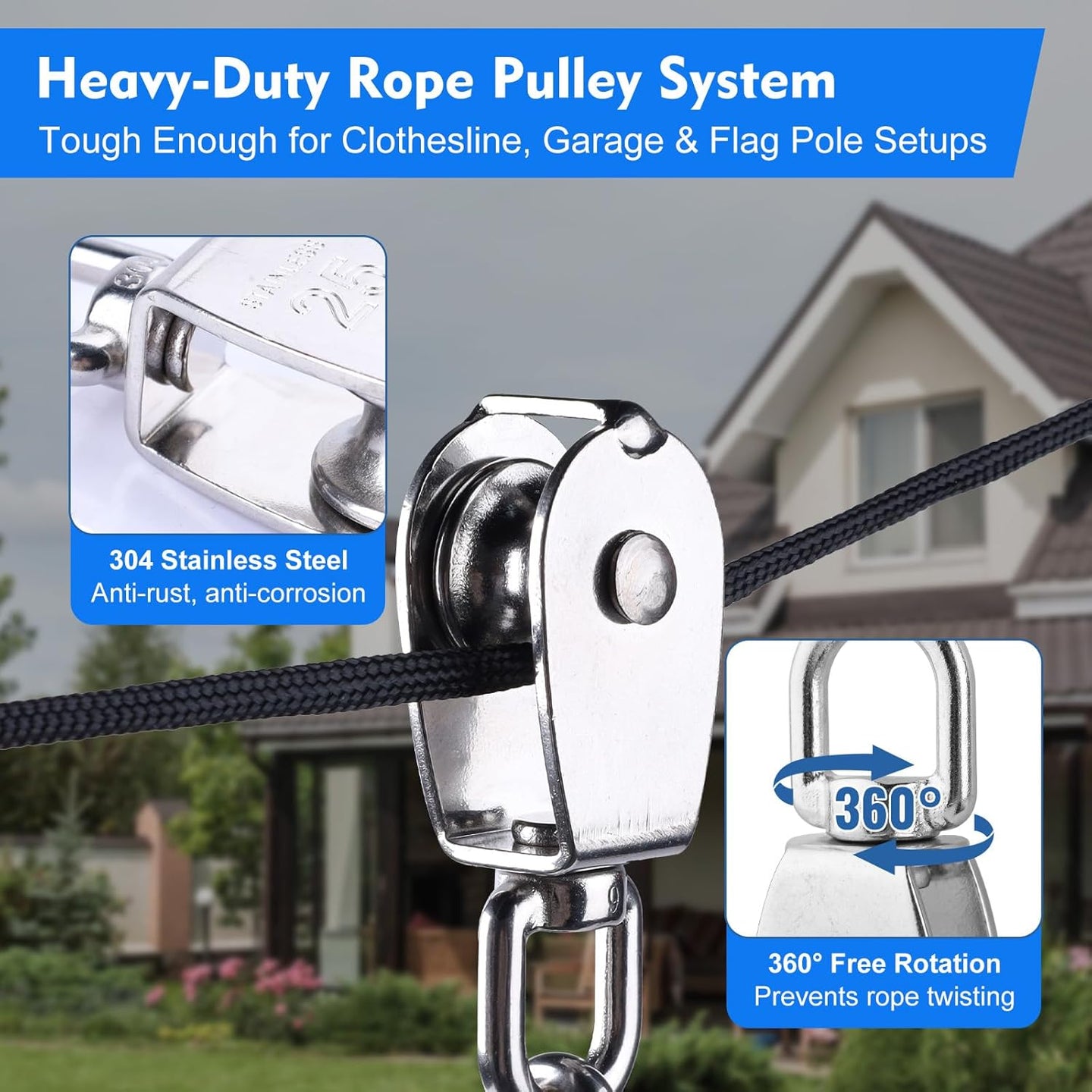 RiaYer heavy duty swivel pulley hoist demonstrating 40kg load capacity.