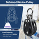 High capacity double sheave marine pulley block by RiaYer showing maximum line size compatibility.