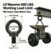 Illustration highlighting how a high-capacity black stainless steel pulley block easily manages heavy weights within a block and tackle hoist system.