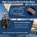 High capacity marine pulley block by RiaYer showcasing maximum rope diameter compatibility and versatile rigging usage.