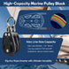 High capacity marine pulley block by RiaYer showcasing maximum rope diameter compatibility and versatile rigging usage.