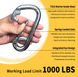 A person holding a stainless steel eyelet snap hook, with graphics indicating its compact size yet impressive high load capacity for secure rigging.