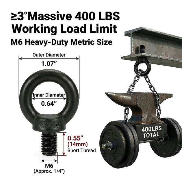 Information graphic showcasing the high load rating of a black stainless pulley block, an ideal component for building DIY home gym cable machines.