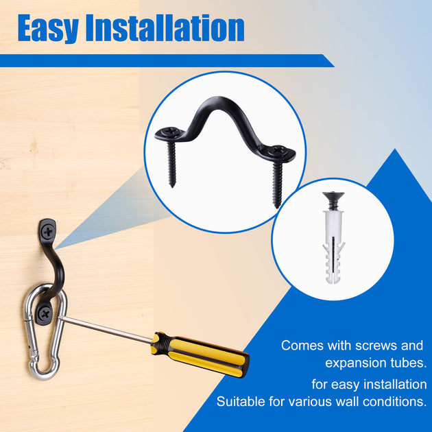 Easy installation guide for black pad eye straps with included screws and anchors.