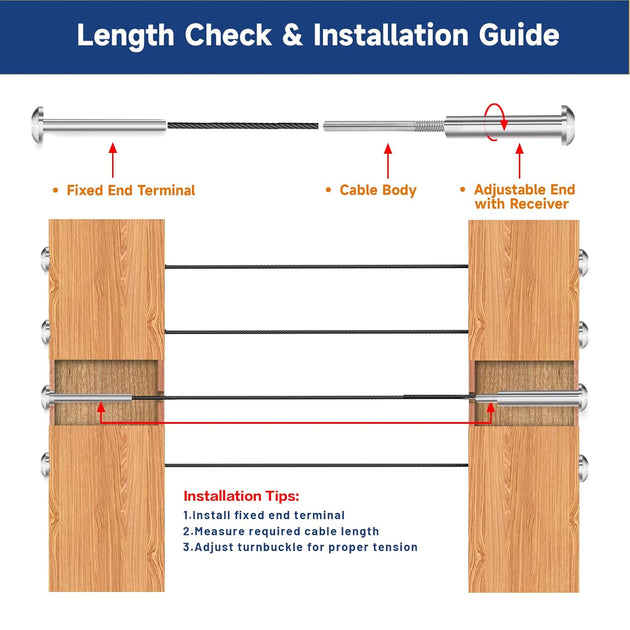 Cable length check and measuring guide for installing invisible cable railing system