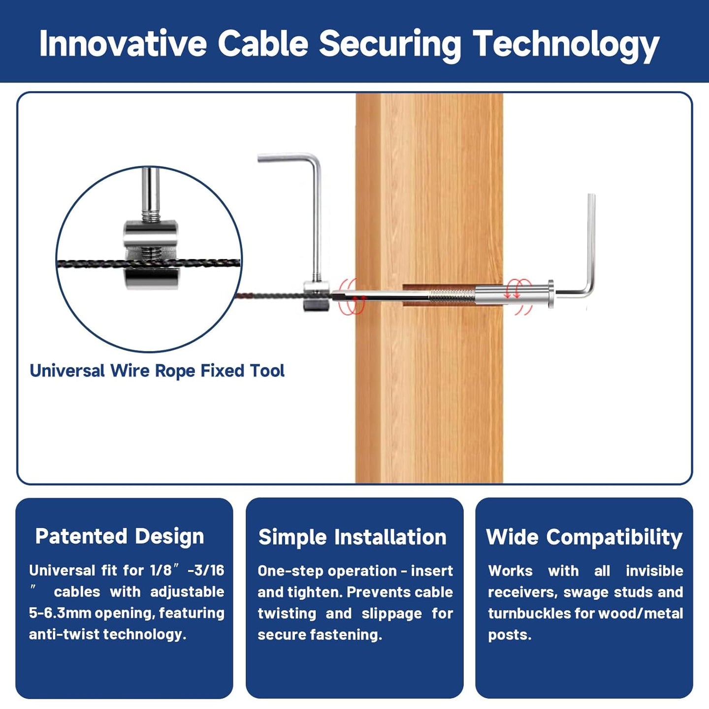 Diagram of the innovative hidden cable securing and tensioning technology