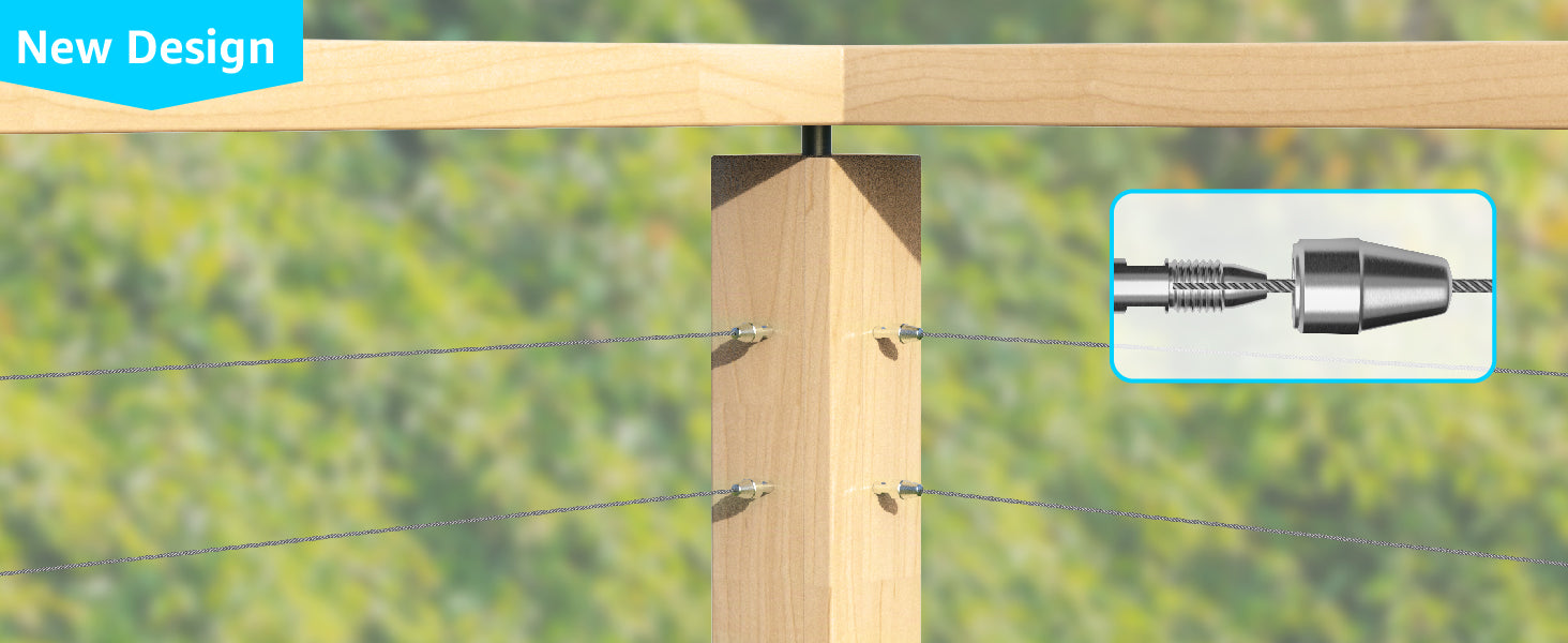 Invisible Quick-Lock cable railing fittings for level wood post deck railing runs