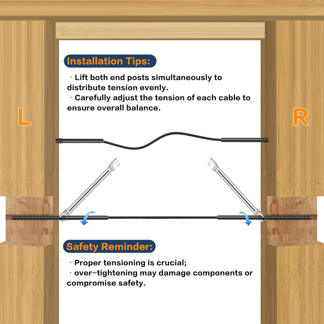 Installation tips for balancing tension using left and right hand threaded lag screws.