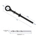 Detailed dimension diagram for a long thread screw eye bolt, providing precise measurements for the inner ring diameter and wood thread length.