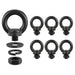 Product bundle featuring five M10 female thread black rigging eye nuts, essential hardware for creating strong attachment points on threaded studs.
