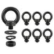Product bundle featuring five M10 female thread black rigging eye nuts, essential hardware for creating strong attachment points on threaded studs.