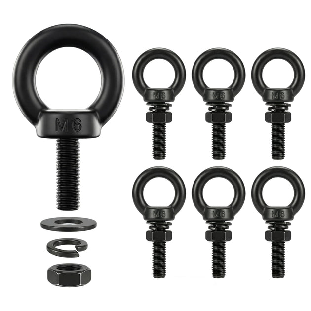 A multi-pack of M6 stainless steel female thread eye nuts, highly recommended for securely suspending sun shade sails and outdoor string lights.