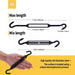 Large M8 size black stainless steel hook and hook cable tensioner showing open and closed lengths