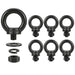 A 5-pack of M8 heavy-duty female thread rigging eye nuts with matching washers, essential fasteners for secure lifting and load suspension.