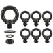A 5-pack of M8 heavy-duty female thread rigging eye nuts with matching washers, essential fasteners for secure lifting and load suspension.