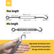 Large M8 size stainless steel cable tensioner showing open and closed length dimensions