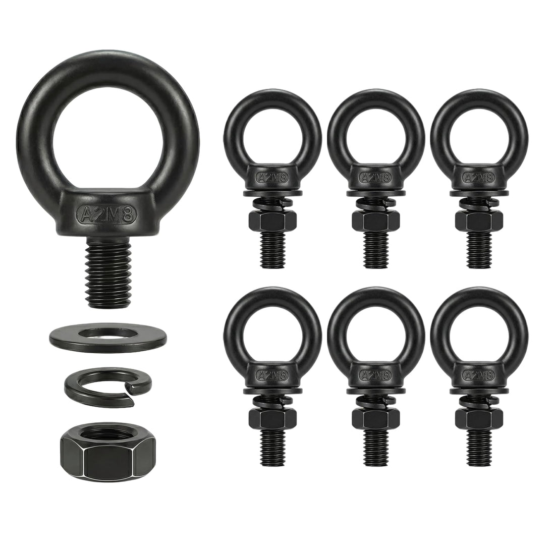 A bulk pack of M8 stainless steel eye nut fasteners, essential hardware for creating reliable tie-down and mooring points on boats and docks.