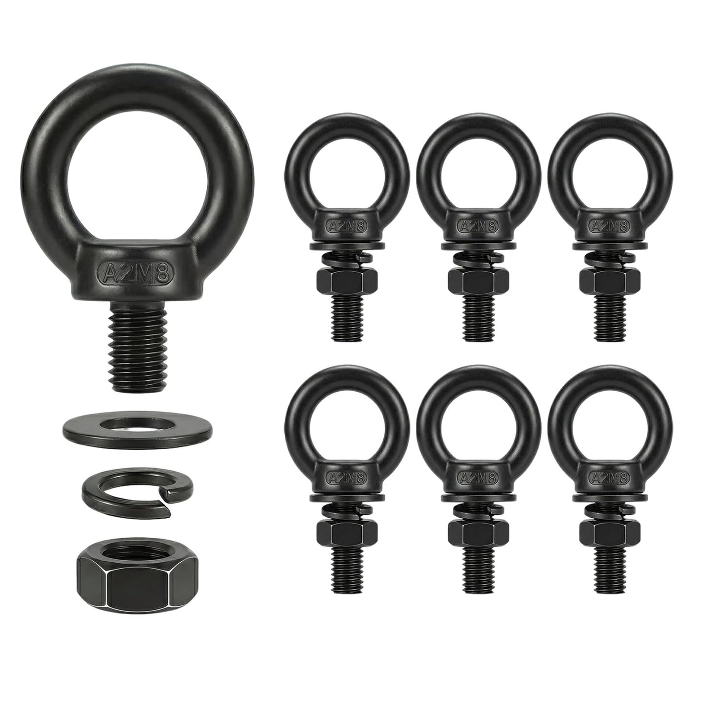 A bulk pack of M8 stainless steel eye nut fasteners, essential hardware for creating reliable tie-down and mooring points on boats and docks.