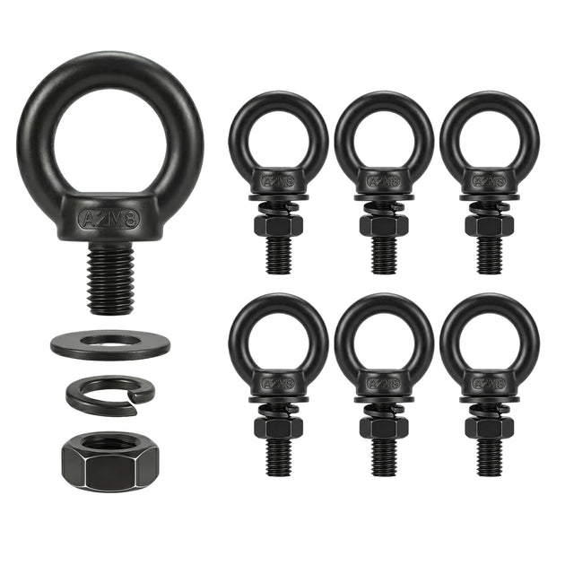 A bulk pack of M8 stainless steel eye nut fasteners, essential hardware for creating reliable tie-down and mooring points on boats and docks.