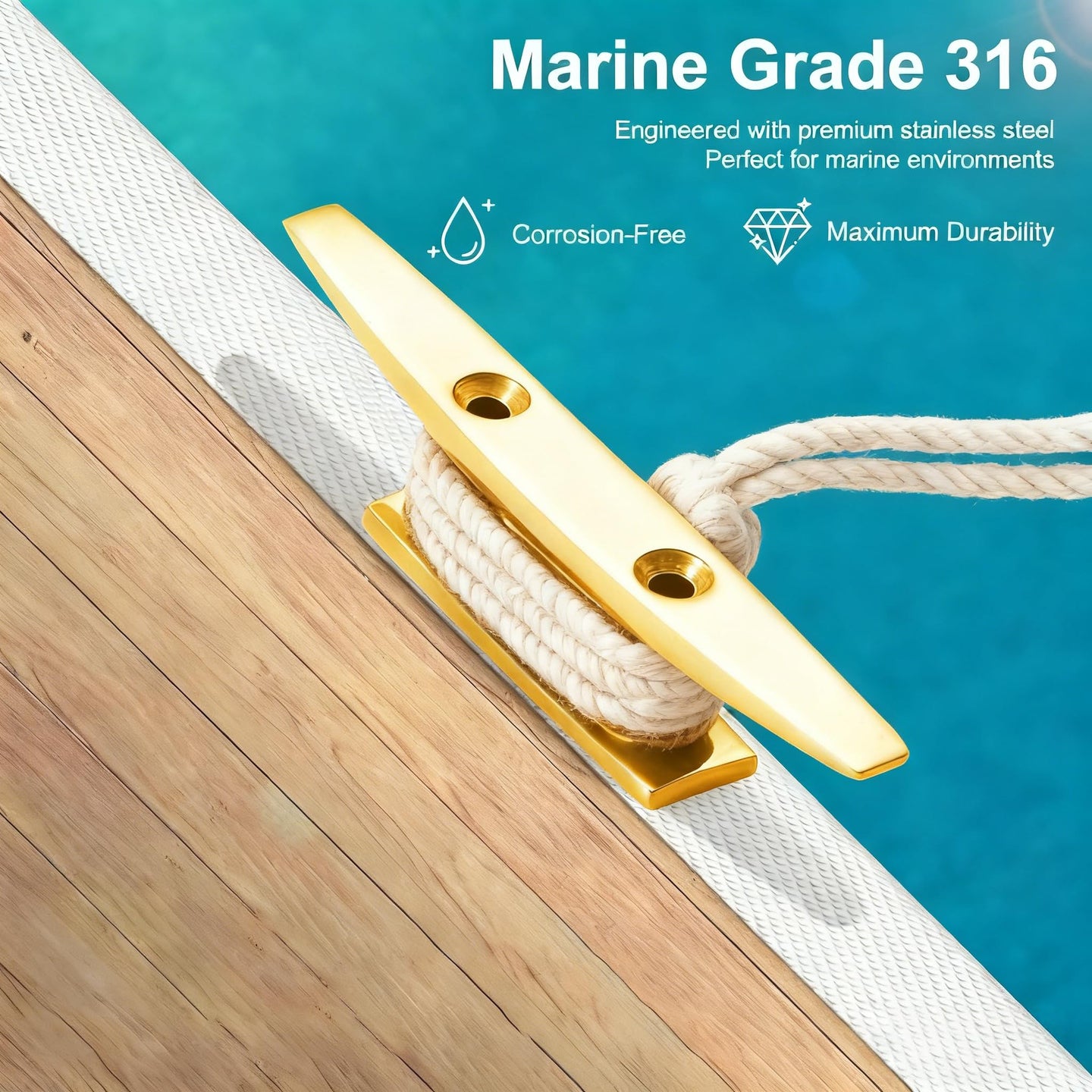 Corrosion resistant marine grade 316 stainless steel dock cleat